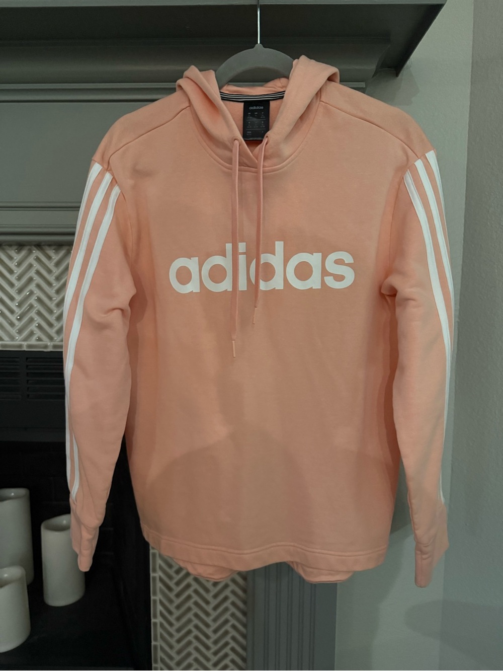 adidas Peach Crewneck Hoodie with White Logo and Stripes